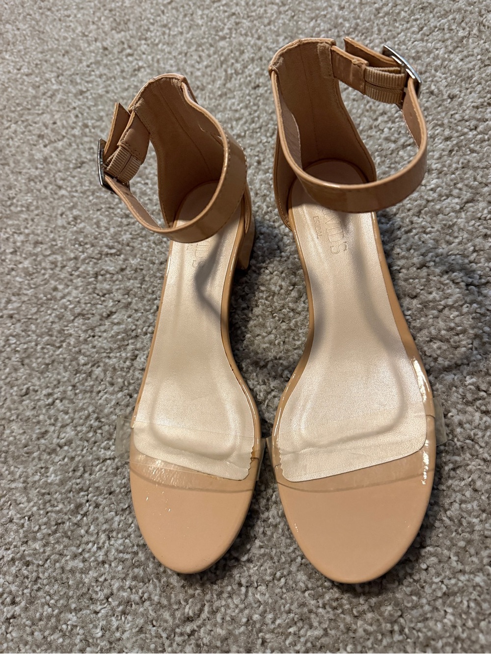 David's Bridal Nude Ankle-Strap Block Heel Sandals